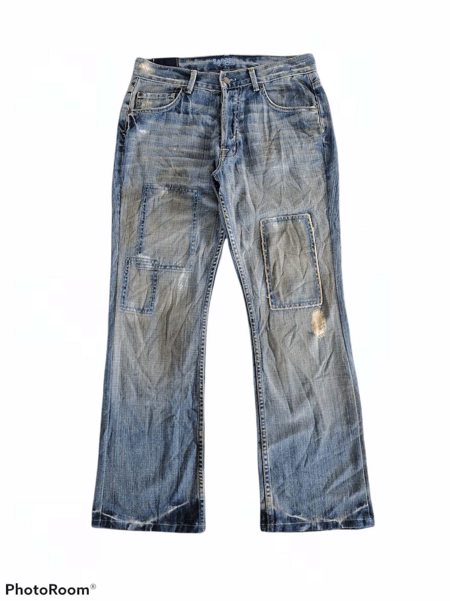 Japanese Brand Made In Usa Sacred Blue Patchwork Distressed Denim Pants Size US 31 - 1 Thumbnail