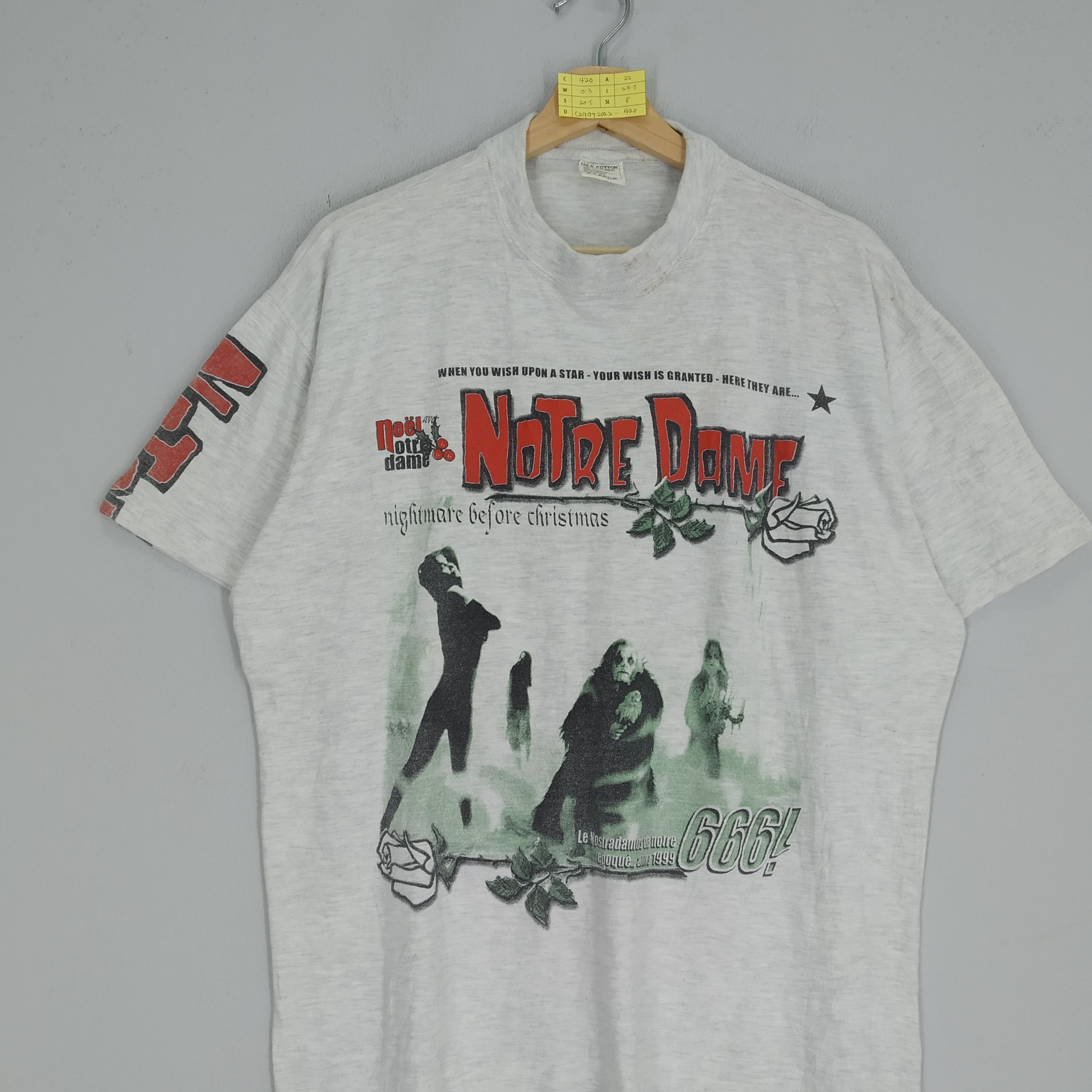 Band Tees Vintage 90s Notre Dame Nightmare Before Christmas Album Rock Size US L / EU 52-54 / 3 - 3 Thumbnail