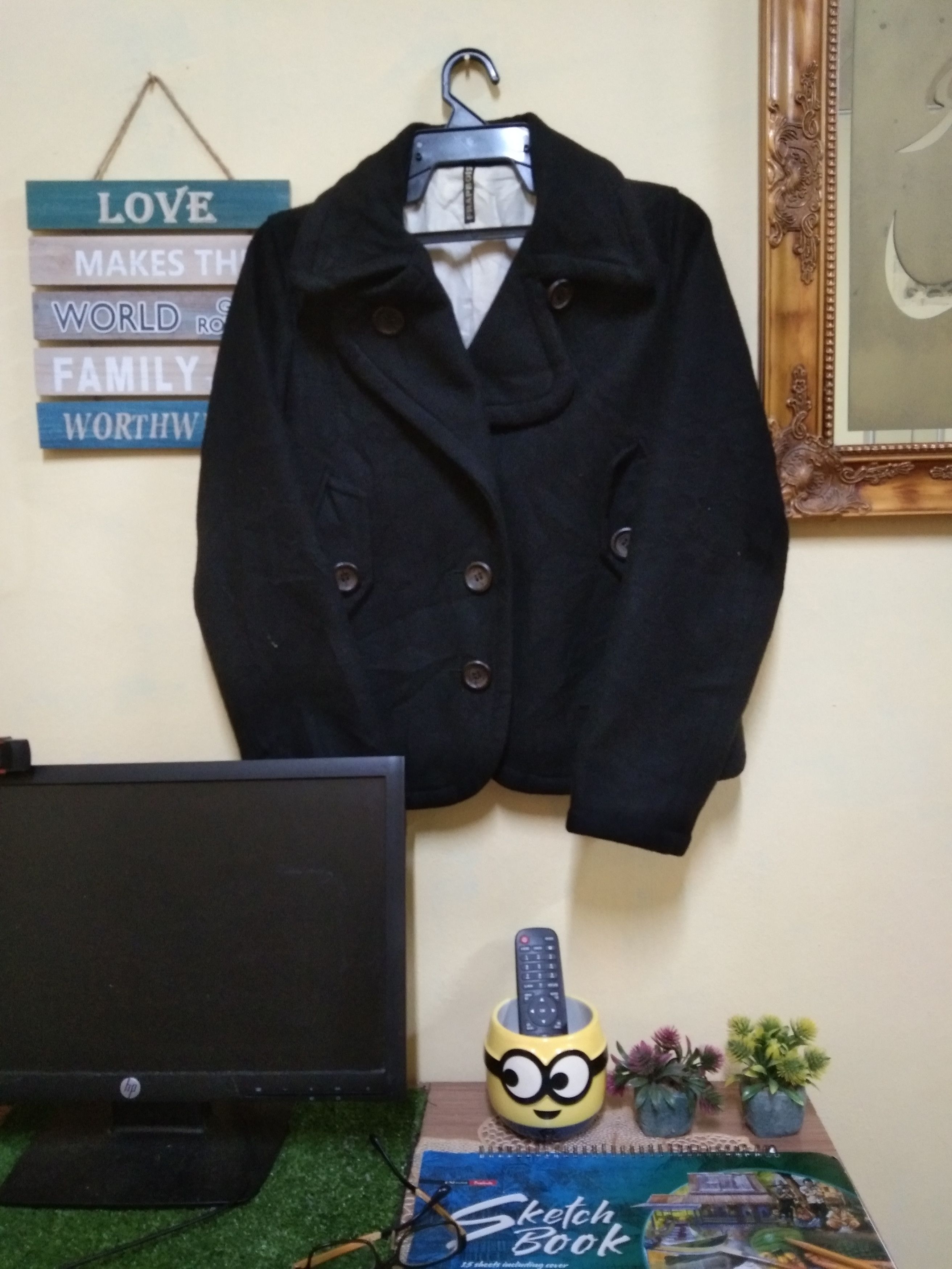 image of Designer Frapbois Wool Peacoat in Black, Men's (Size Small)