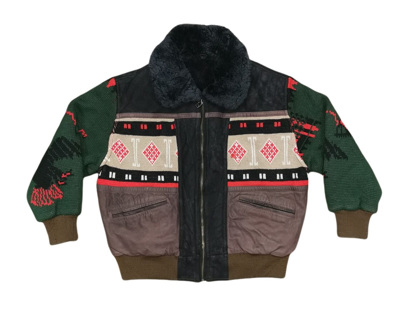 image of Leather Jacket x Navajo Coup Detat France Hybrid Navajo Half Leather Bomber Jacket (Size Medium)