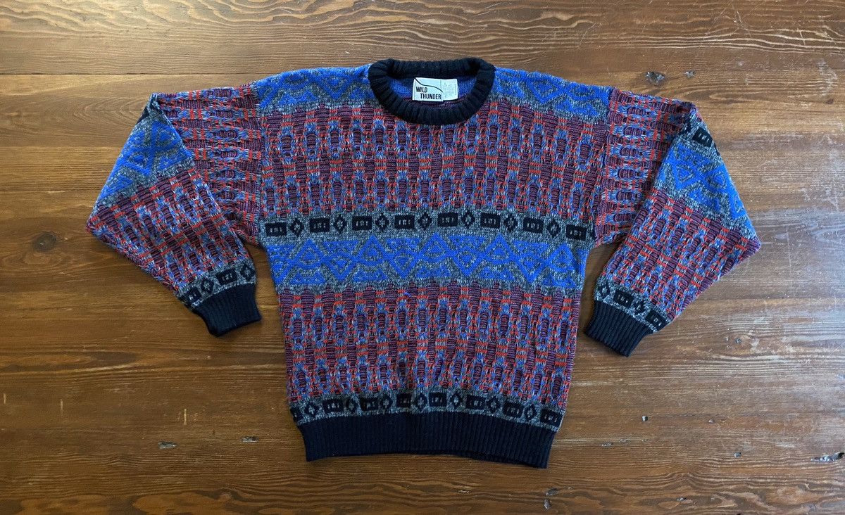 Vintage Vintage 80’s Wild Thunder Abstract 3D Knit Sweater Size US S / EU 44-46 / 1 - 2 Thumbnail