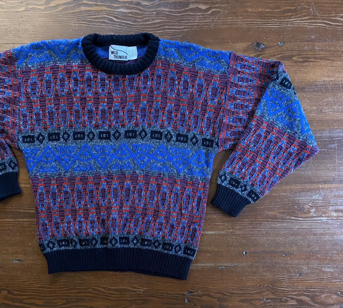Vintage Vintage 80’s Wild Thunder Abstract 3D Knit Sweater Size US S / EU 44-46 / 1 - 1 Thumbnail