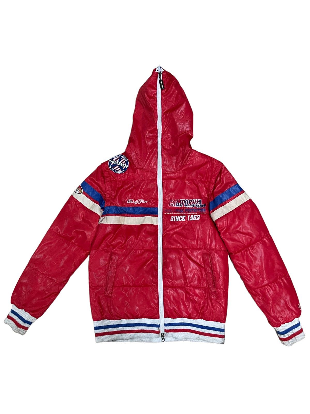image of Archival Clothing x Body Glove Vintage Y2K Body Glove Surf Full Print Pufferjacket in Red (Size Med