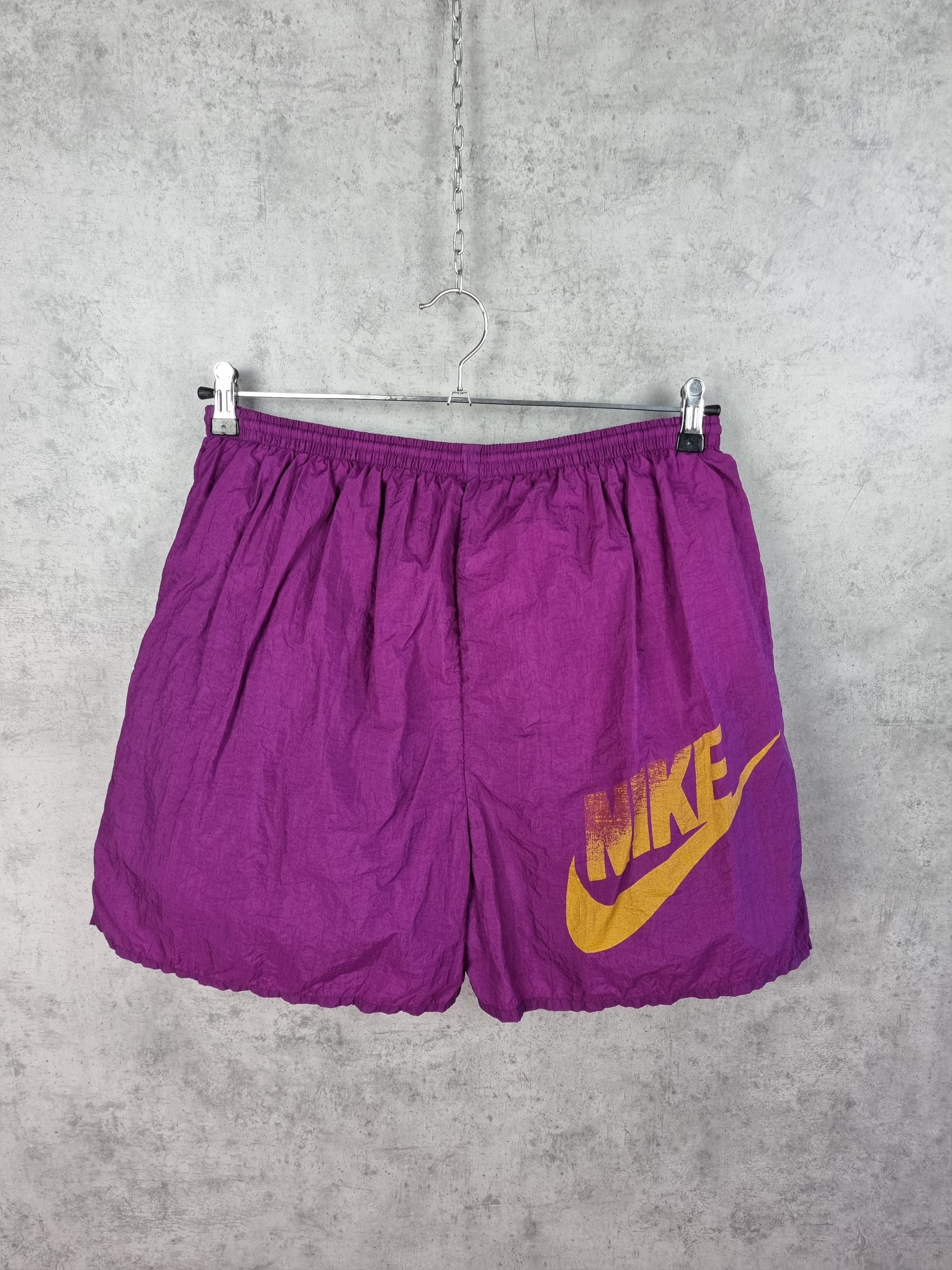 image of 90's Nike Big Logo Nylon Sports Running Shorts in Violet, Men's (Size 32)