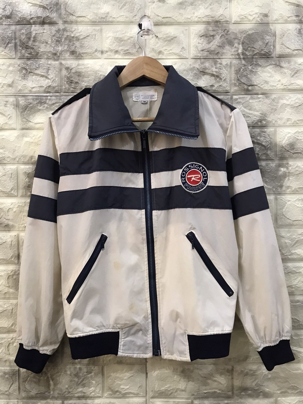 image of Vintage Rossignol Zipper Jacket in White Blue, Men's (Size Medium)