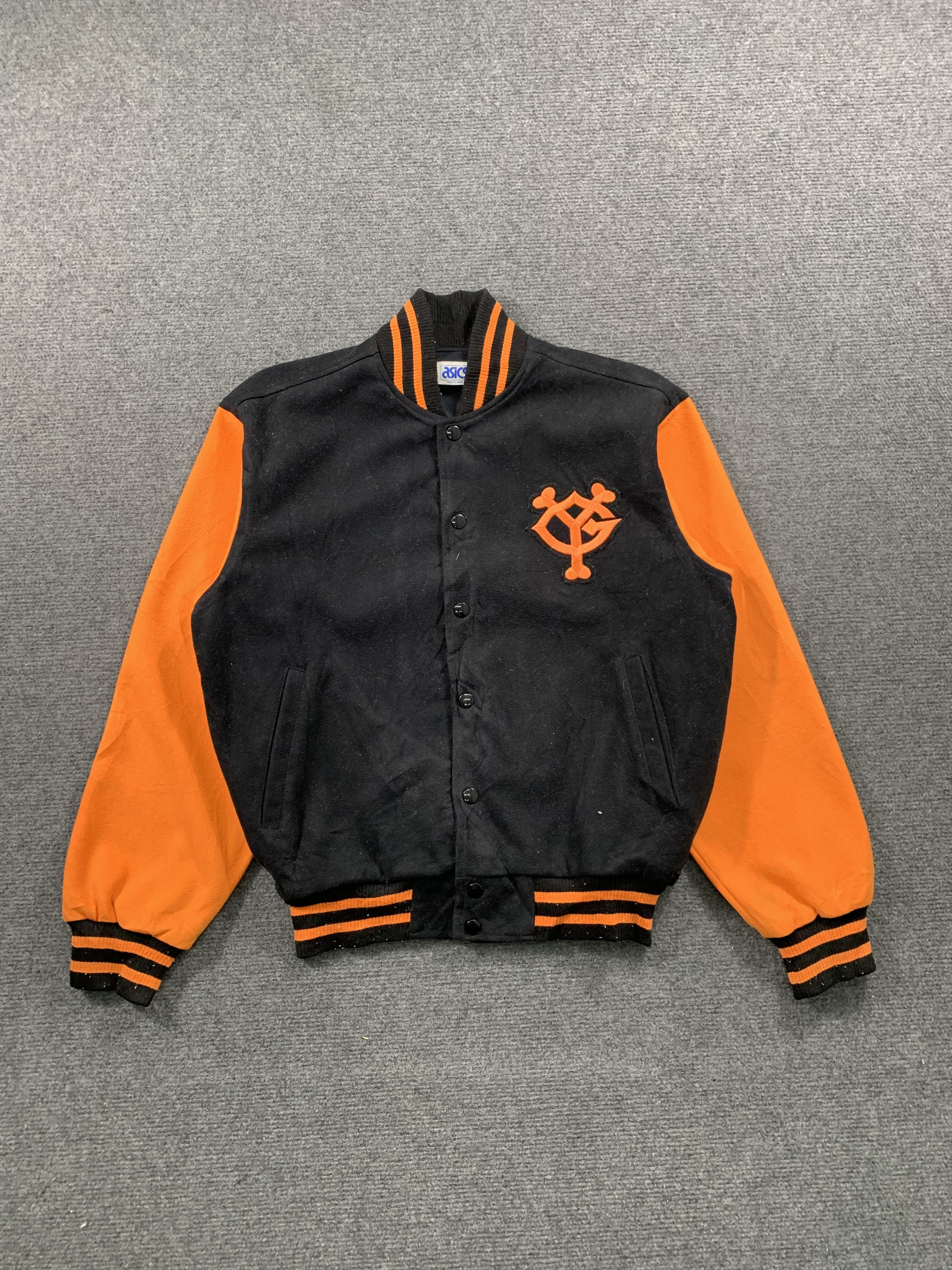 image of Vintage Asics Wool Varsity Jacket in Black, Men's (Size Medium)