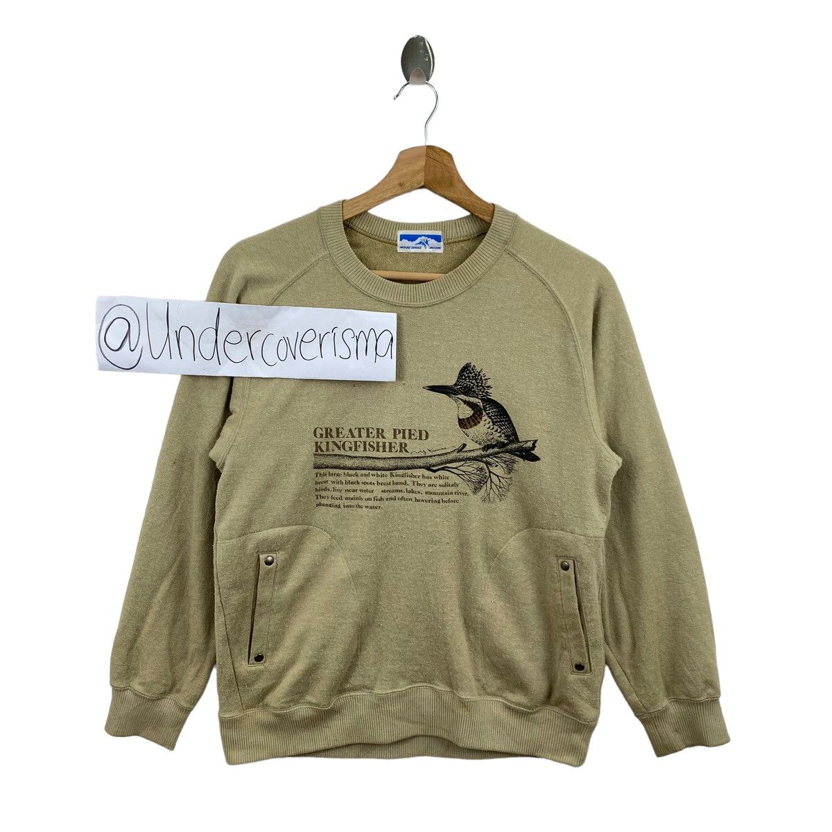 Vintage GREATER PIED KINGFISHER Bird Print Brown Pocket Sweatshirt Size US S / EU 44-46 / 1 - 1 Thumbnail