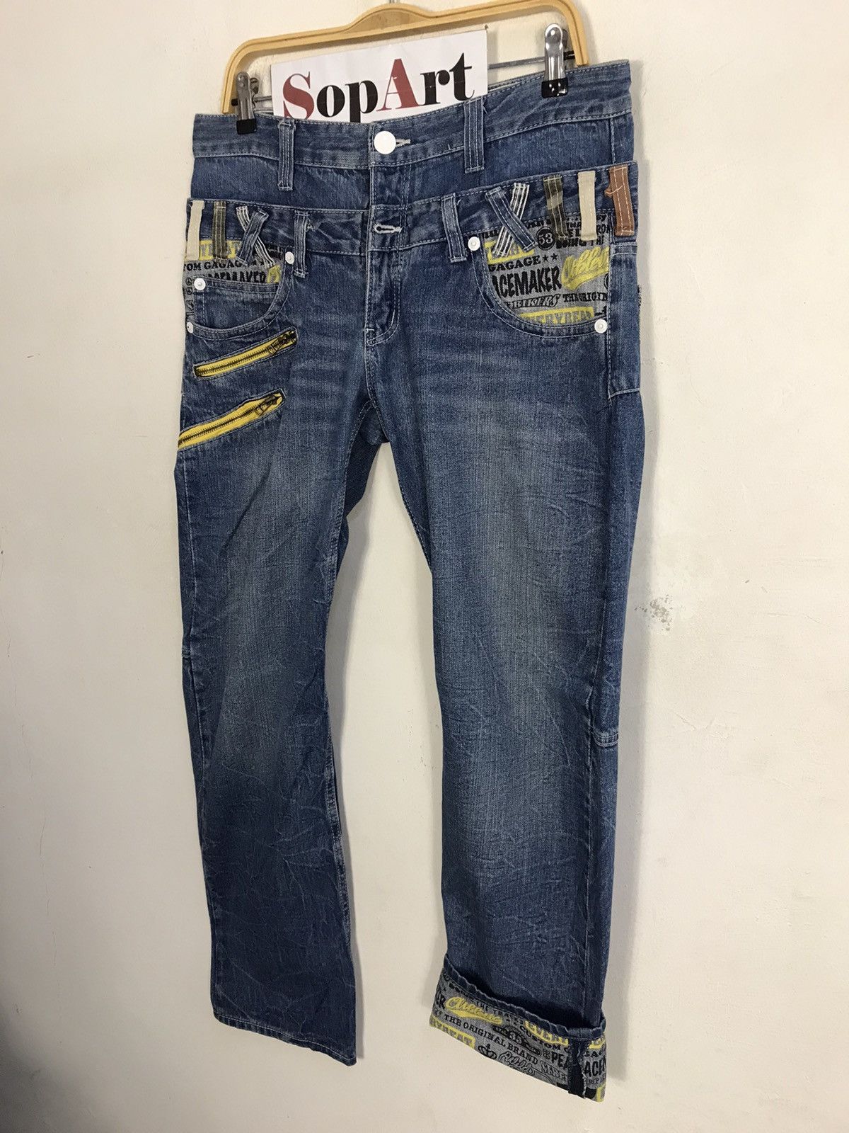 Japanese Brand × Vintage Vintage Dominate Double Waist Back Side Pocket Design Jeans Size US 34 / EU 50 - 4 Thumbnail