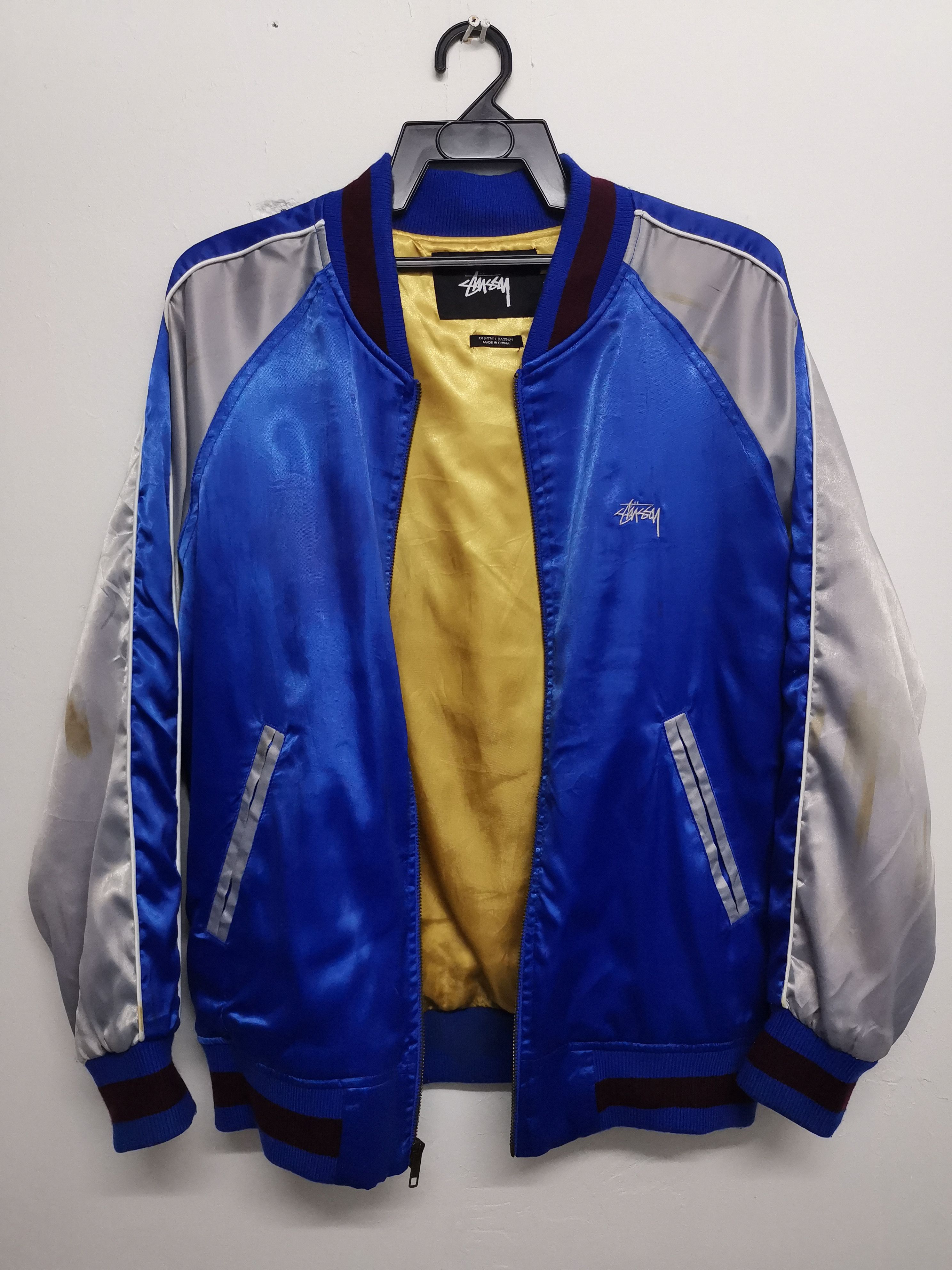 STUSSY SATIN store EMBROIDERED BOMBER JACKET