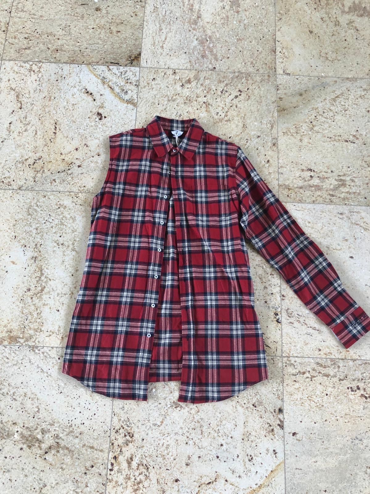 image of Vetements Single Sleeve Red Tartan Button Up, Men's (Size Small)