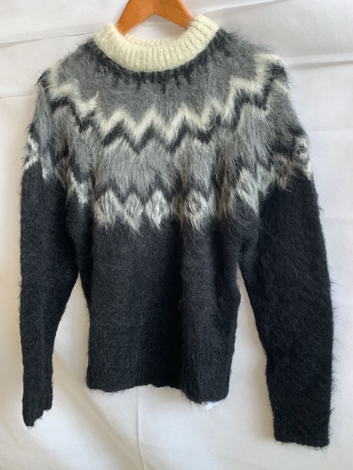 Image of Celine Fw19 Fair-Isle Mohair Multicolor Knitwear in Black/White, Men's (Size XS)