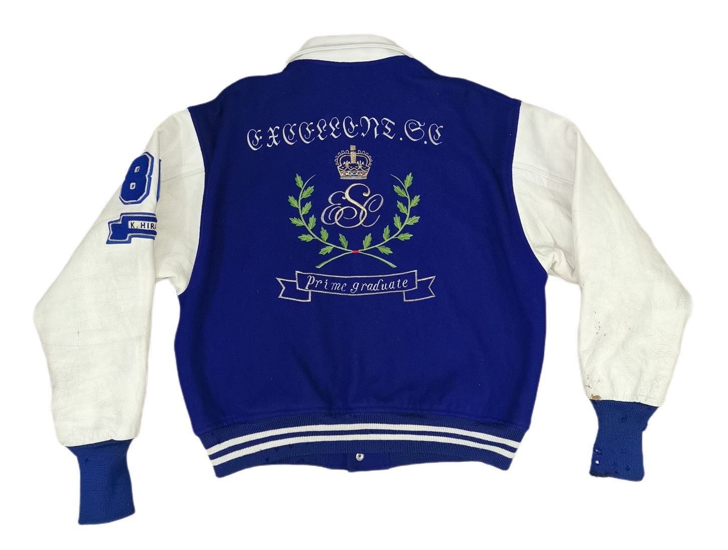 image of Sports Specialties x Varsity Sports Club Leather Wool Varsity Jacket in Blue, Men's (Size Medium)