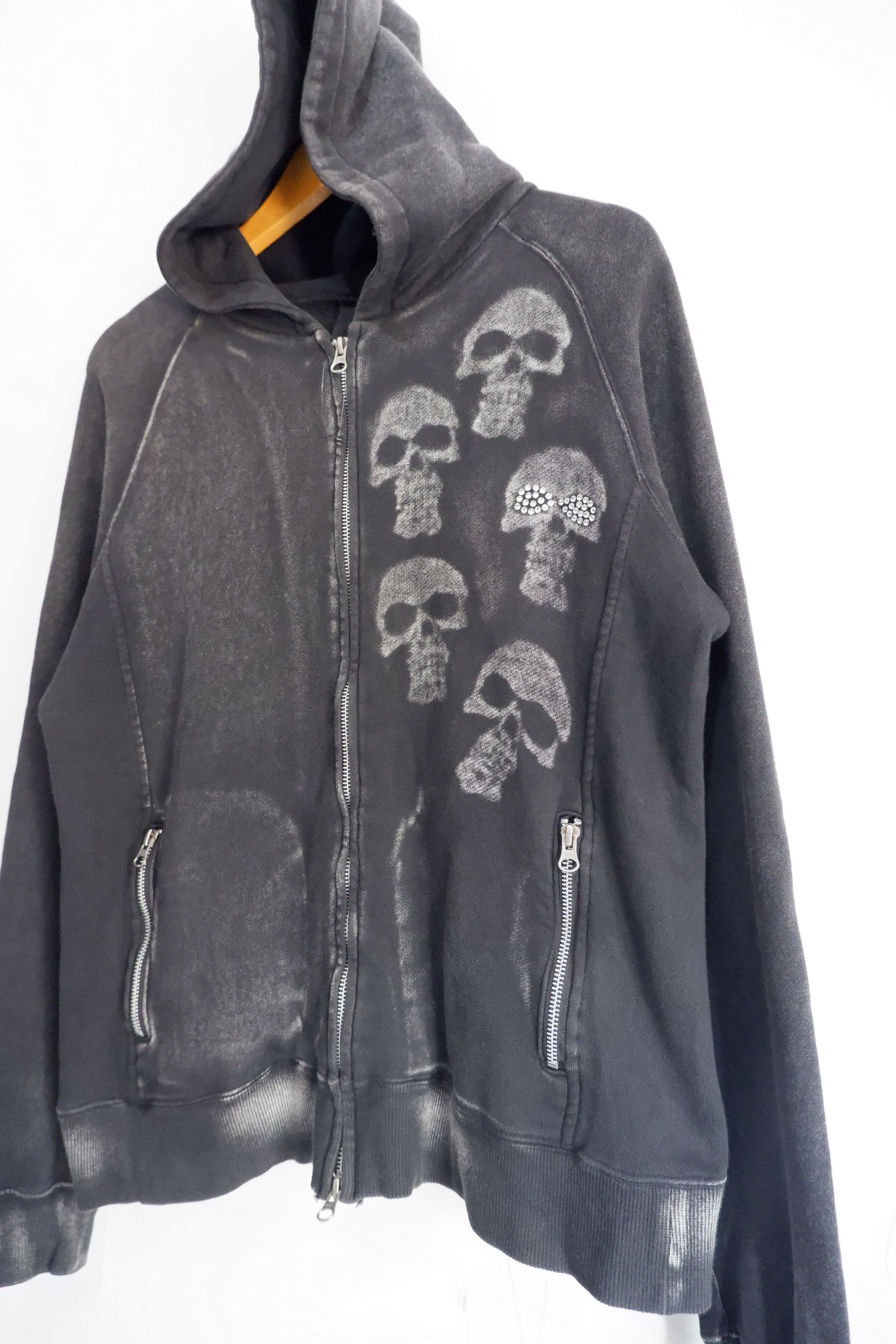 image of Le Grande Bleu L G B x Seditionaries I Rish Skull Swarovski Over Dye Zip Up Hoodie in Overdye Jet B