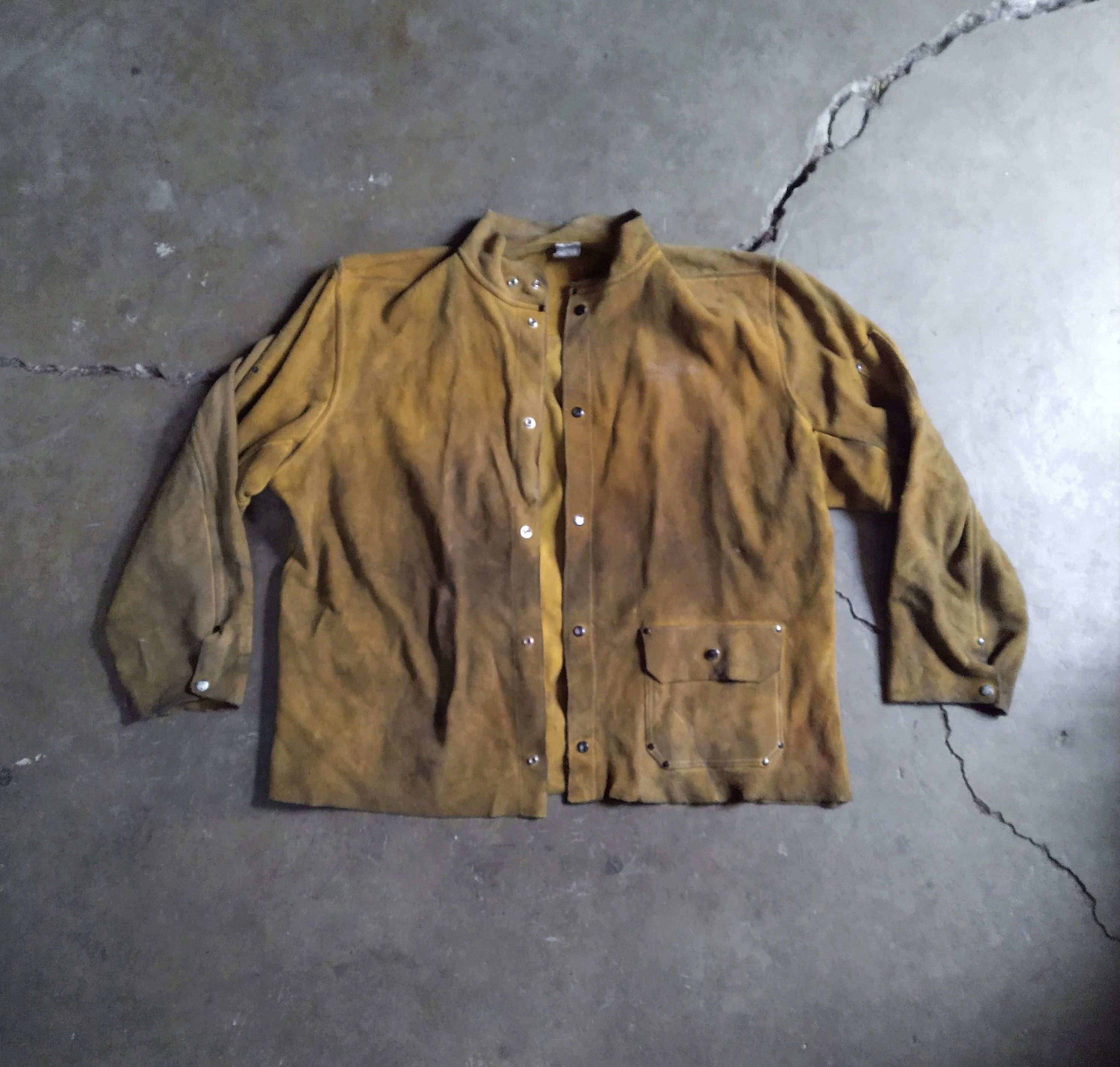 Genuine Leather Vintage Suede Jacket 3XL XXL Yellow Leather Welding Button Size US XXL / EU 58 / 5 - 1 Thumbnail