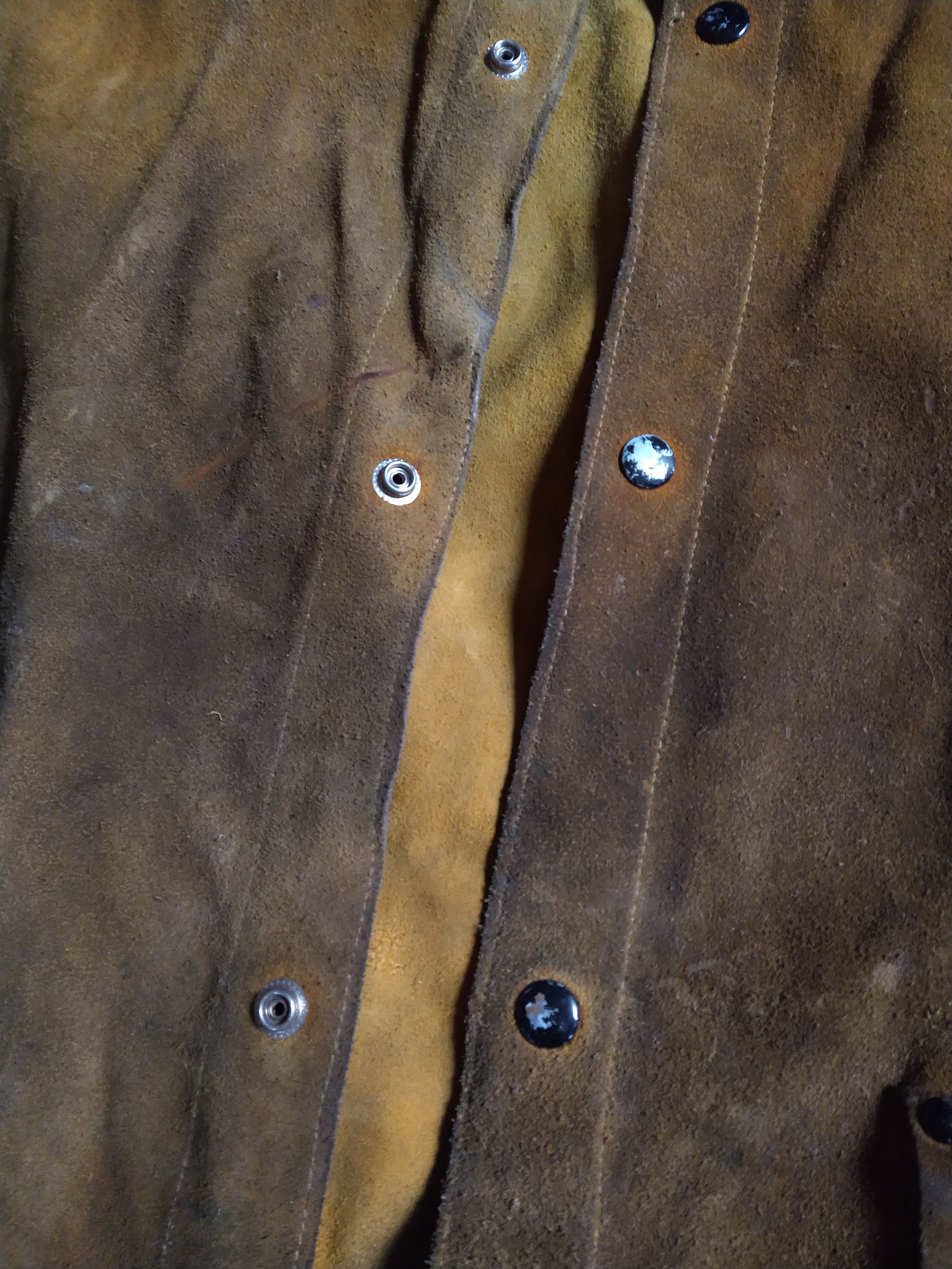 Genuine Leather Vintage Suede Jacket 3XL XXL Yellow Leather Welding Button Size US XXL / EU 58 / 5 - 6 Thumbnail