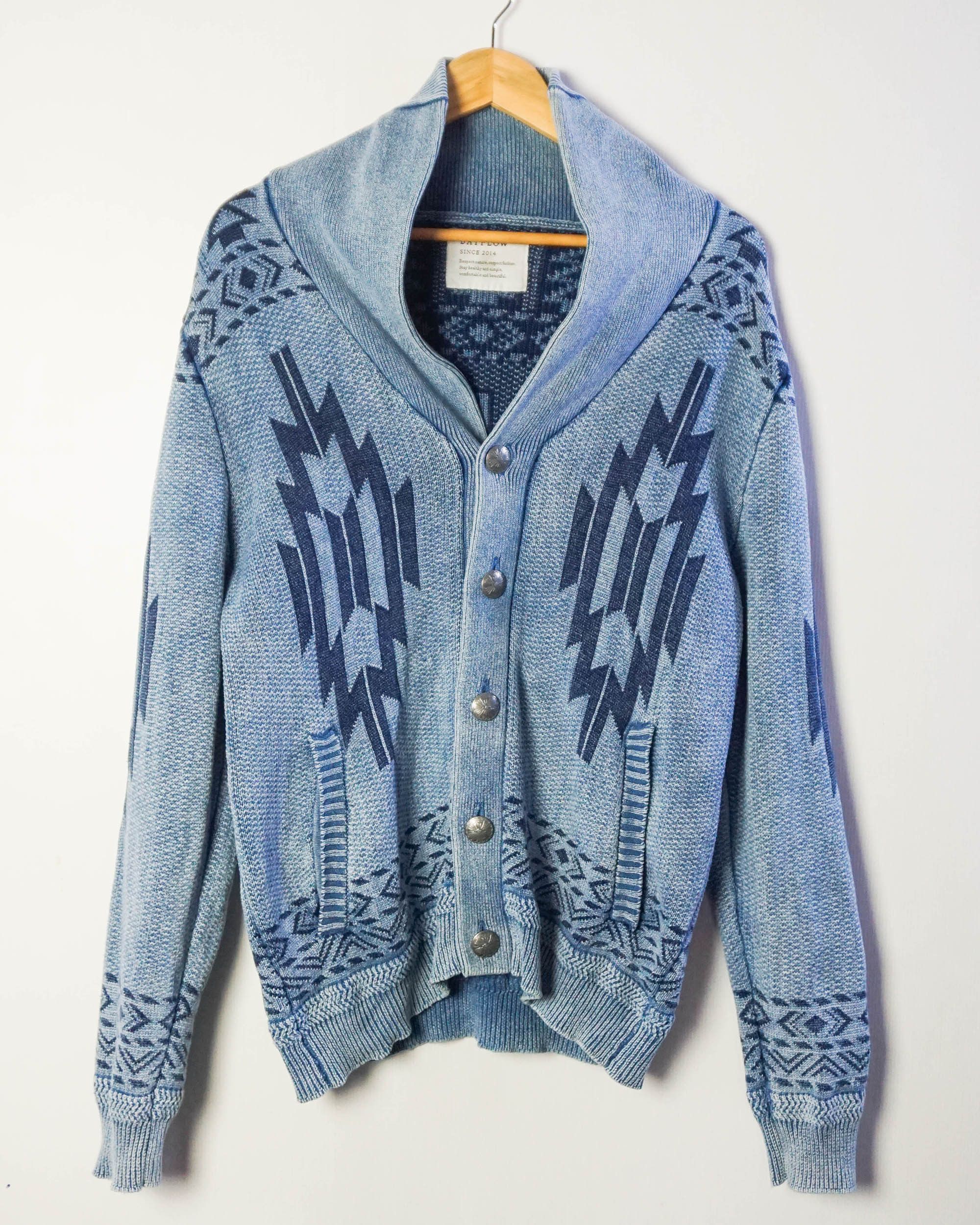 Japanese Brand BAYFLOW Native Tribal Design Knit Button-Up Sweater Size US M / EU 48-50 / 2 - 2 Thumbnail
