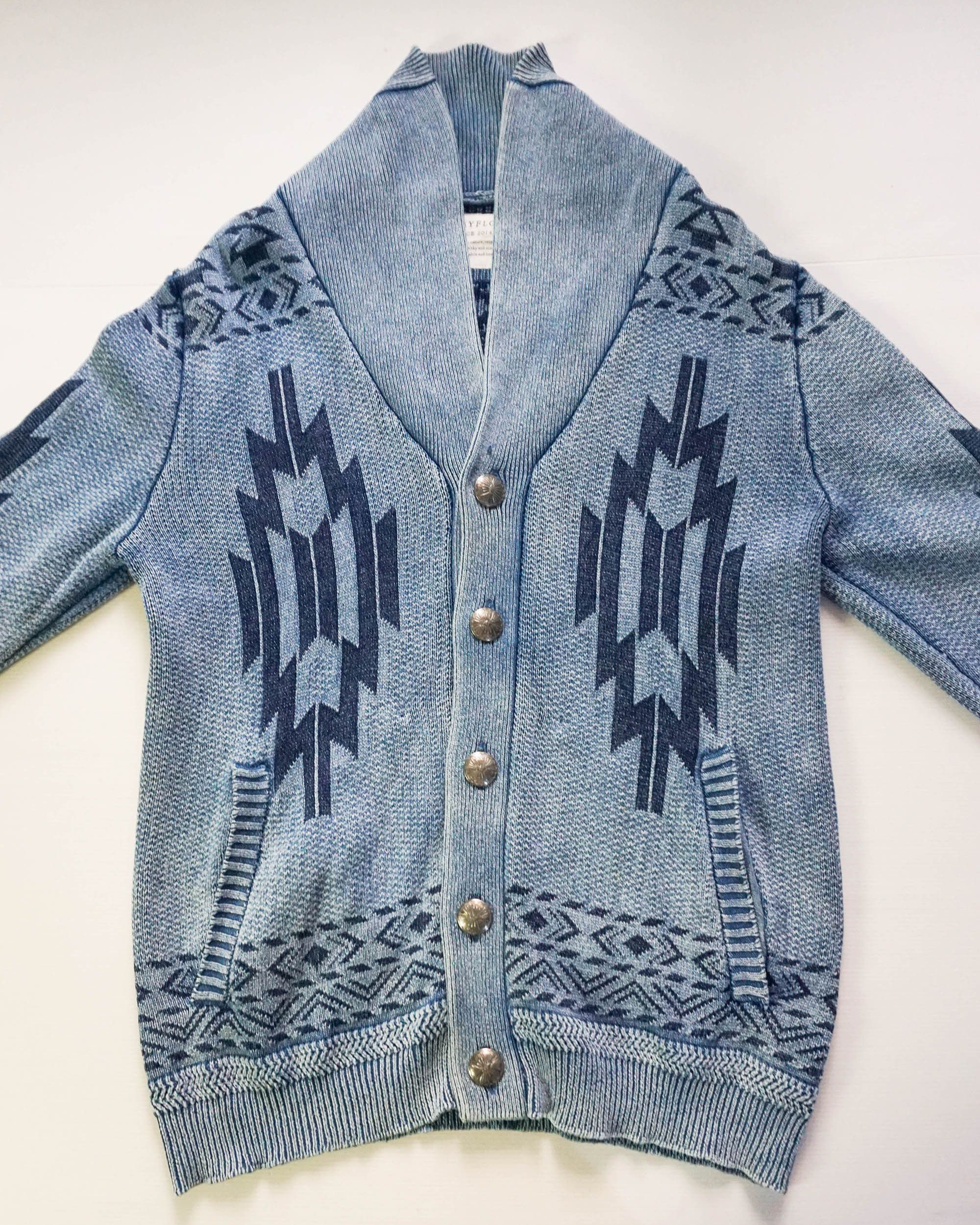 BAYFLOW Native Tribal Design Knit Button-Up Sweater