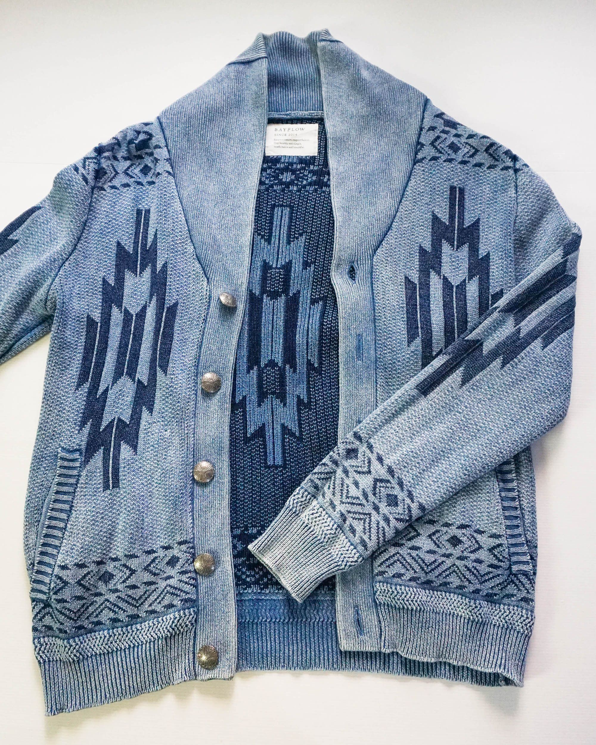 Japanese Brand BAYFLOW Native Tribal Design Knit Button-Up Sweater Size US M / EU 48-50 / 2 - 5 Thumbnail
