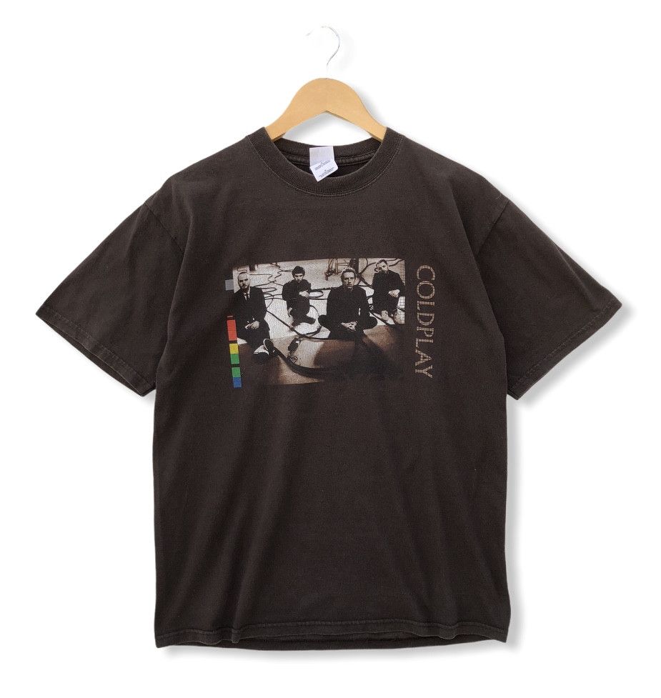 image of Band Tees x Vintage Y2K 05’ Coldplay Lined Up Twisted Logic Tour Tee in Dark Brown (Size Medium)
