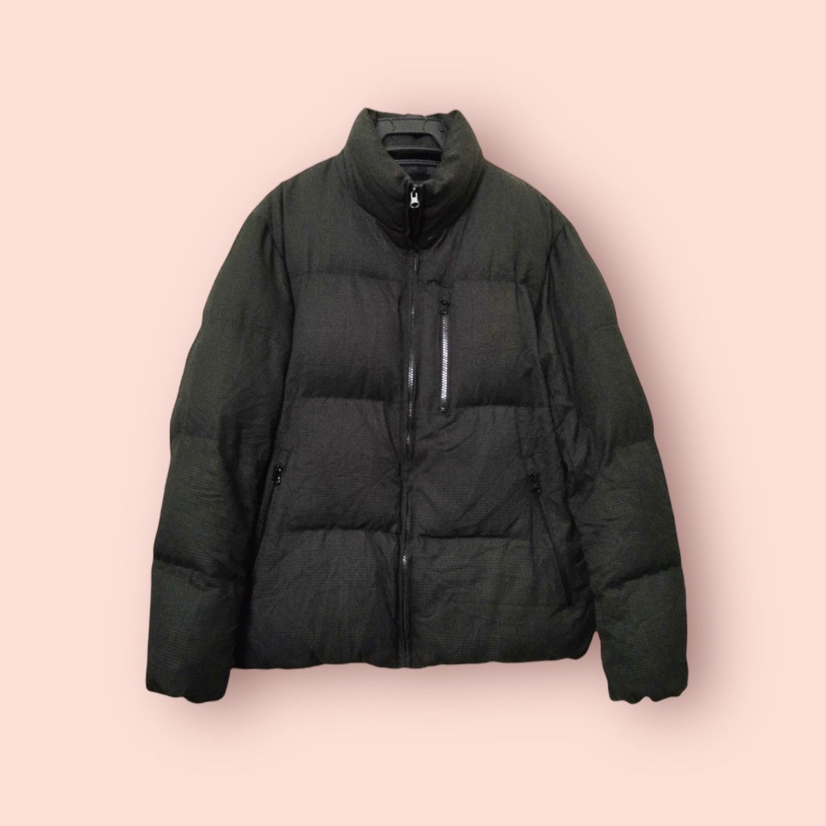 image of Global Work x Gu Plaid Padded Puffer Jacket in Dark Grey Mix, Men's (Size Large)