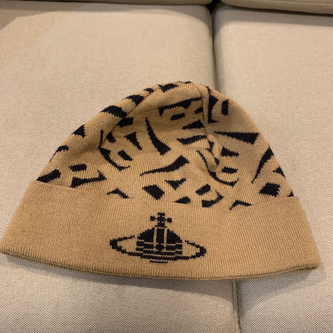 image of Vivienne Westwood Orb Knit Beanie in Beige, Men's