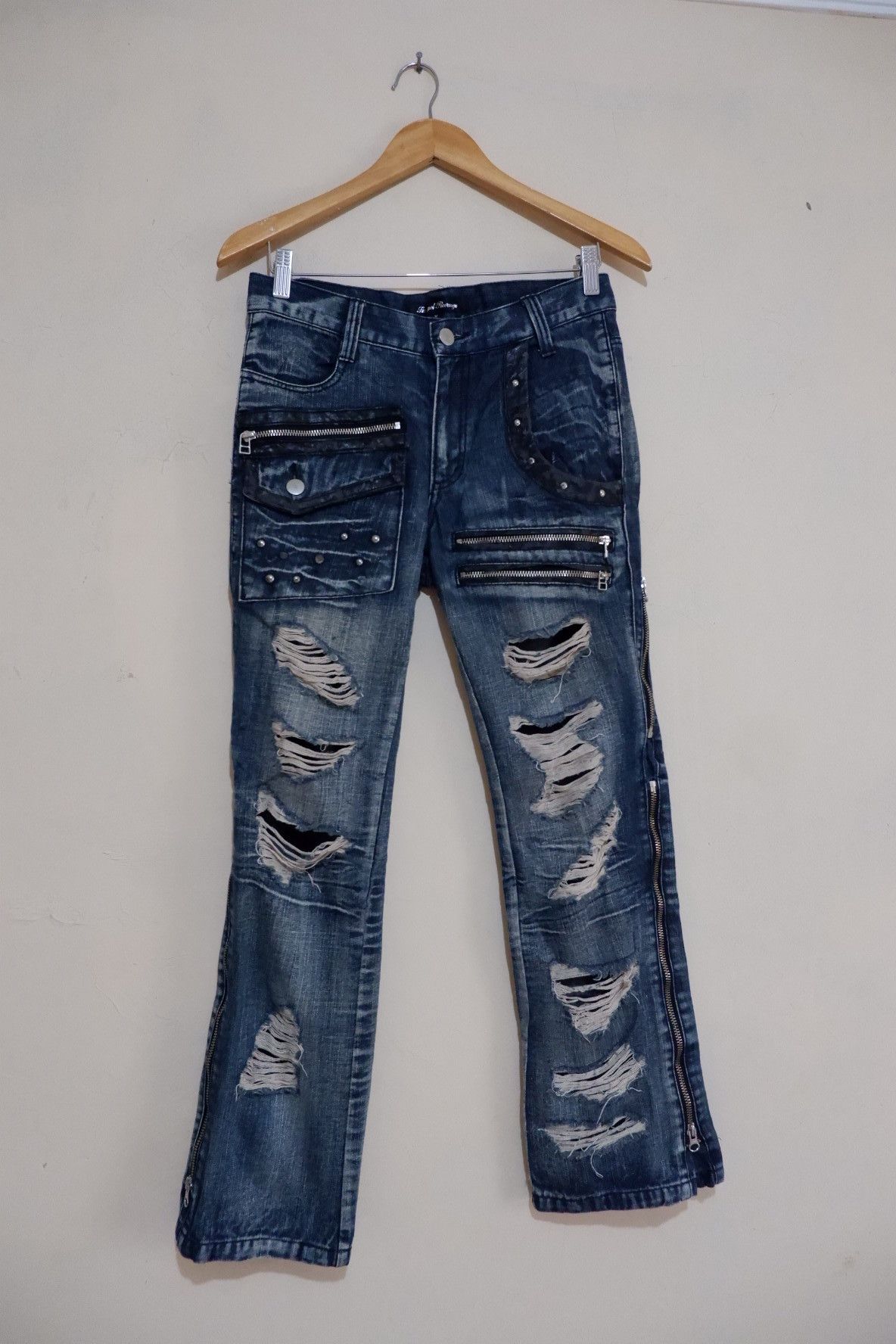 image of Distressed Denim x Seditionaries Vintage Sex Pot Revenge Bondage Ripped Denim in Blue (Size 30)