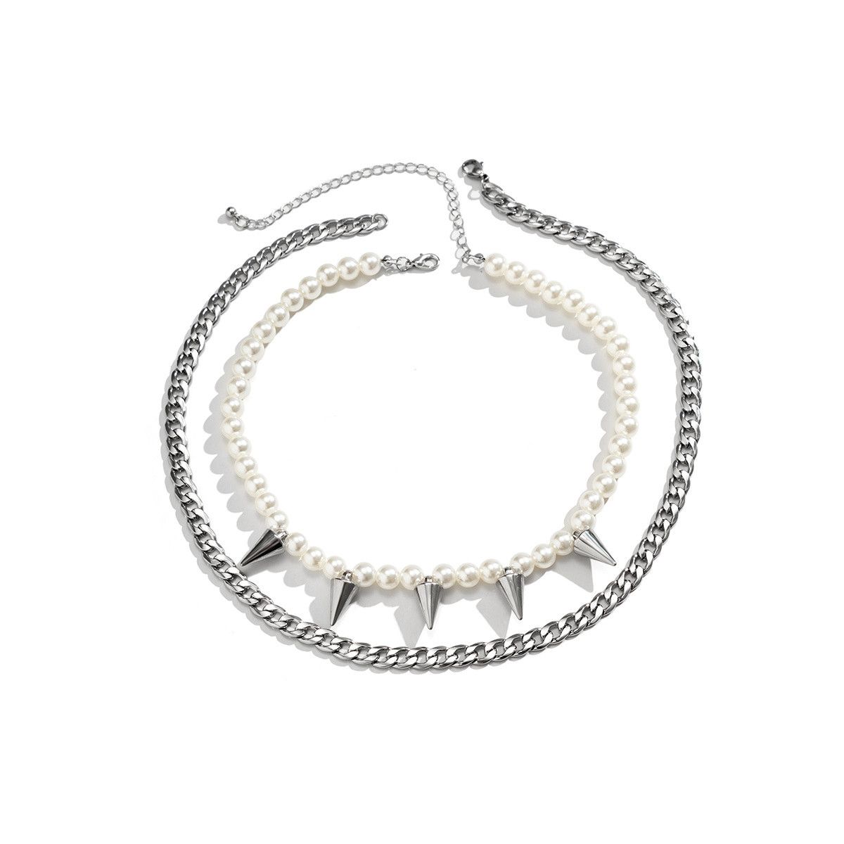 Jewelry Pearl Beads Chain with Spikes Short Choker Necklace Size ONE SIZE - 2 Thumbnail