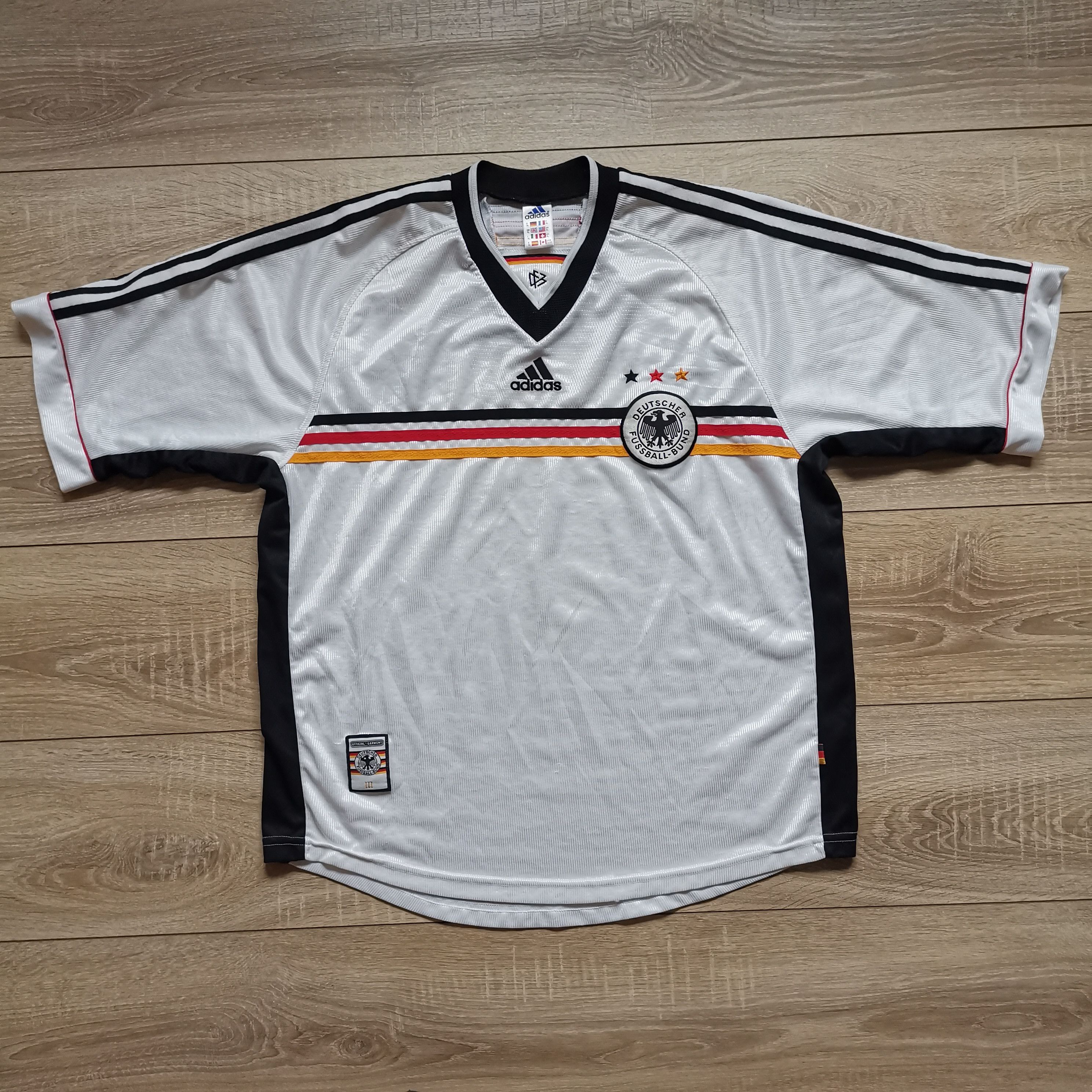 image of Adidas Germany 1998 1999 YVES Eigenrauch Home Soccer in White, Men's (Size XL)