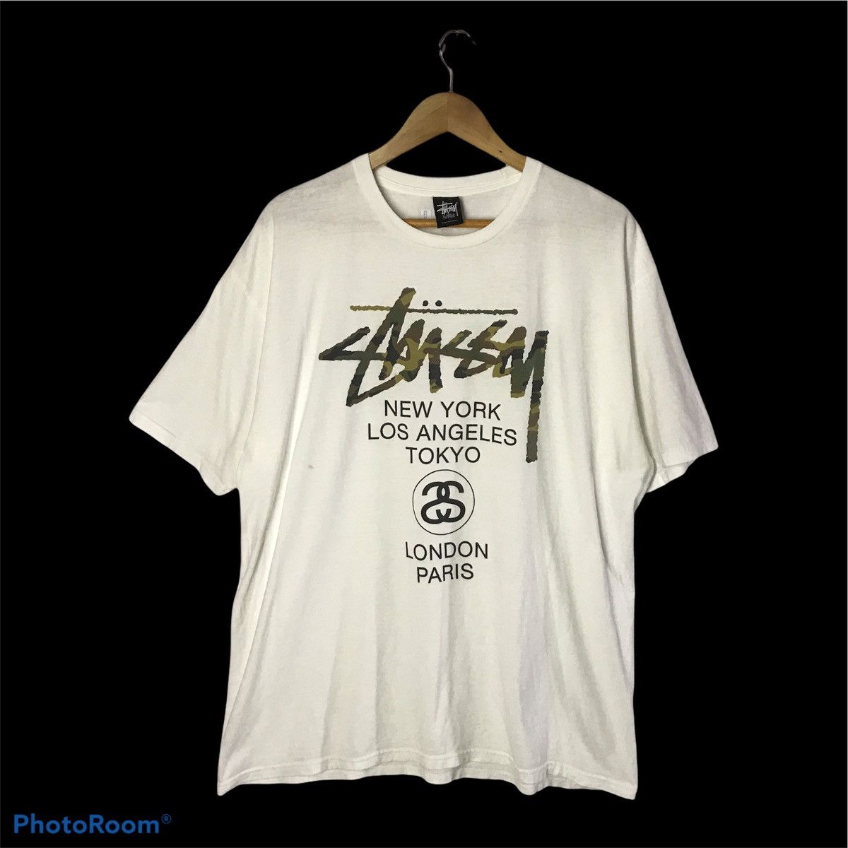 image of Vintage Stussy Cemo Logo Streetwear Tshirt in White, Men's (Size XL)