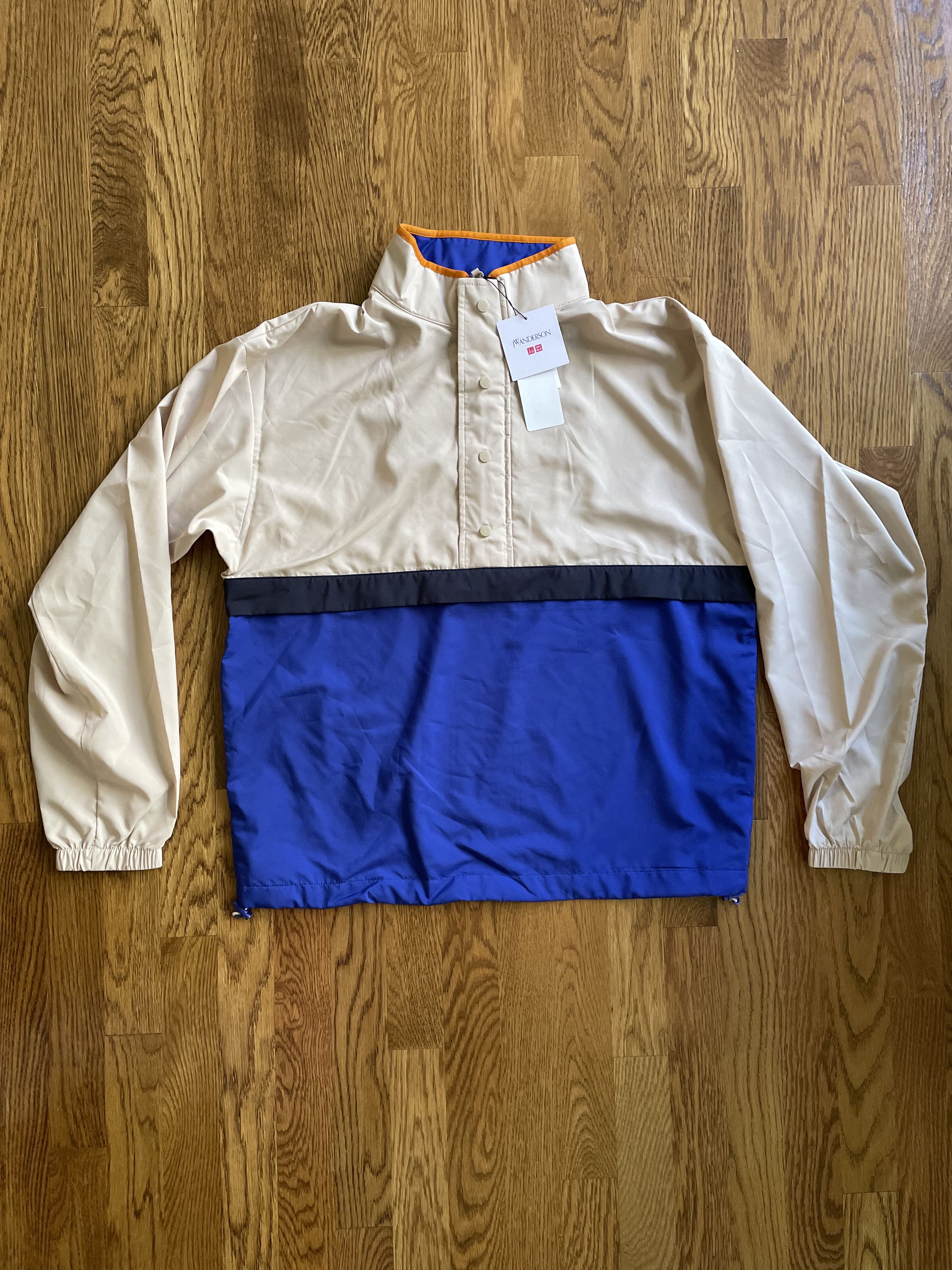 2XL Beige Blue Pocketable Pullover Blouson Rain Jacket