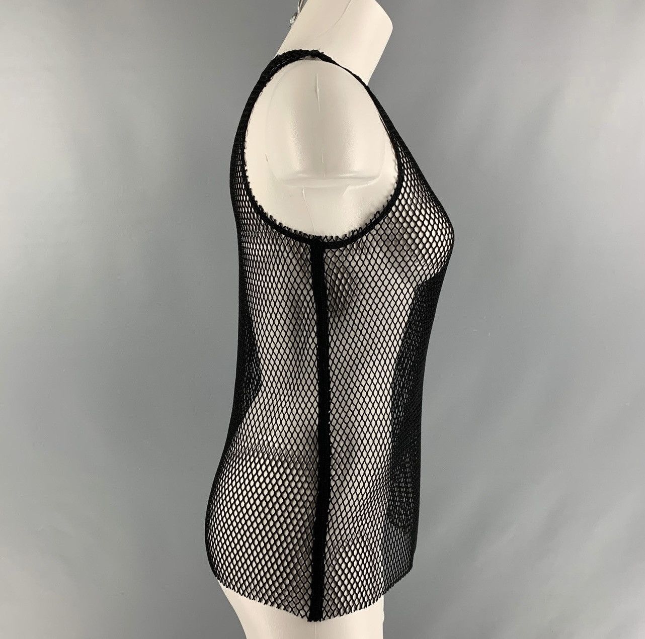 Designer SLEEVELESS BLACK FISHNET SEMI SHEER STRECHABLE BY TERRITORY Size US M / EU 48-50 / 2 - 3 Thumbnail