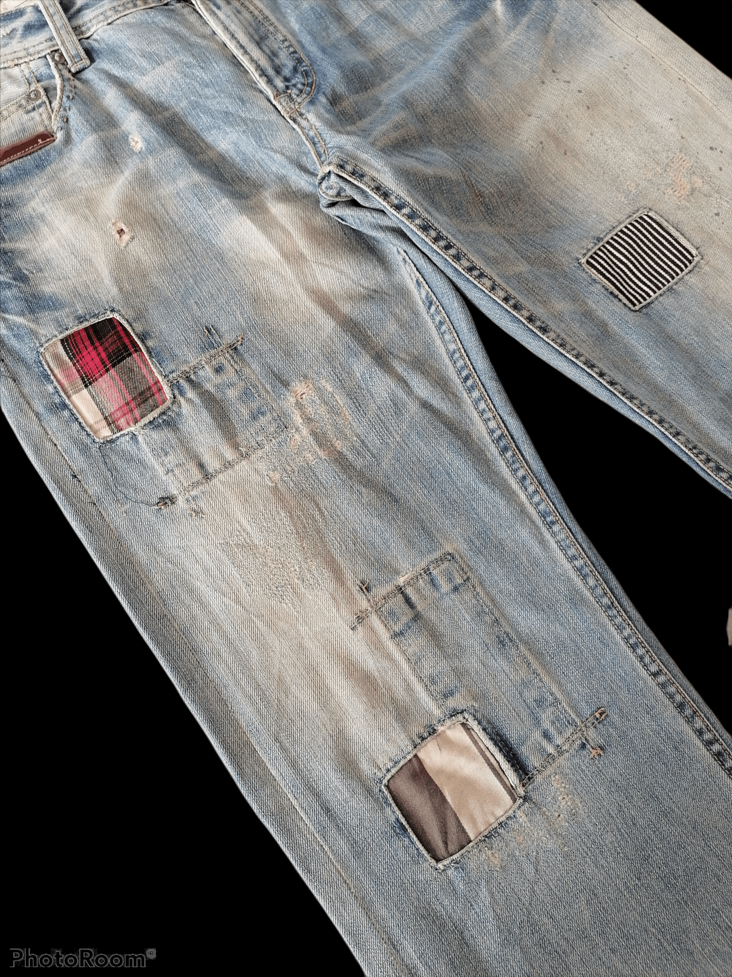 Japanese Brand Sick🔥Z Brand Patchwork Distressed Denim Pants⚡⚡⚡ Size US 35 - 3 Thumbnail