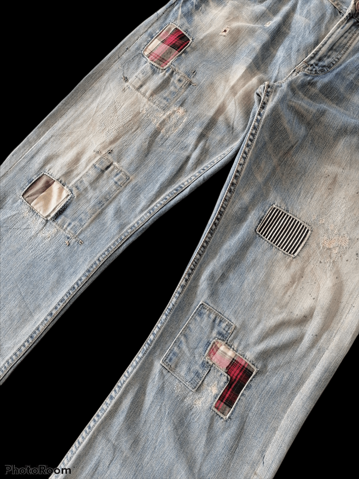 Japanese Brand Sick🔥Z Brand Patchwork Distressed Denim Pants⚡⚡⚡ Size US 35 - 2 Thumbnail