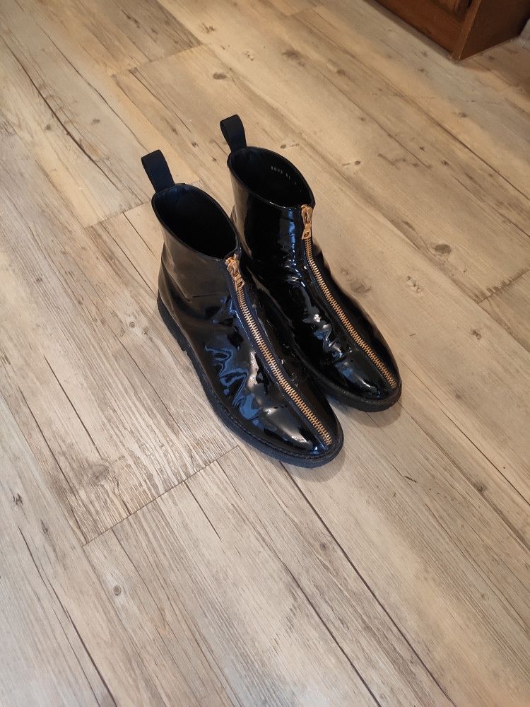 Denis Simachev Black polished leather front zip boots.Like Saint Laurent Size US 8 / EU 41 - 4 Thumbnail