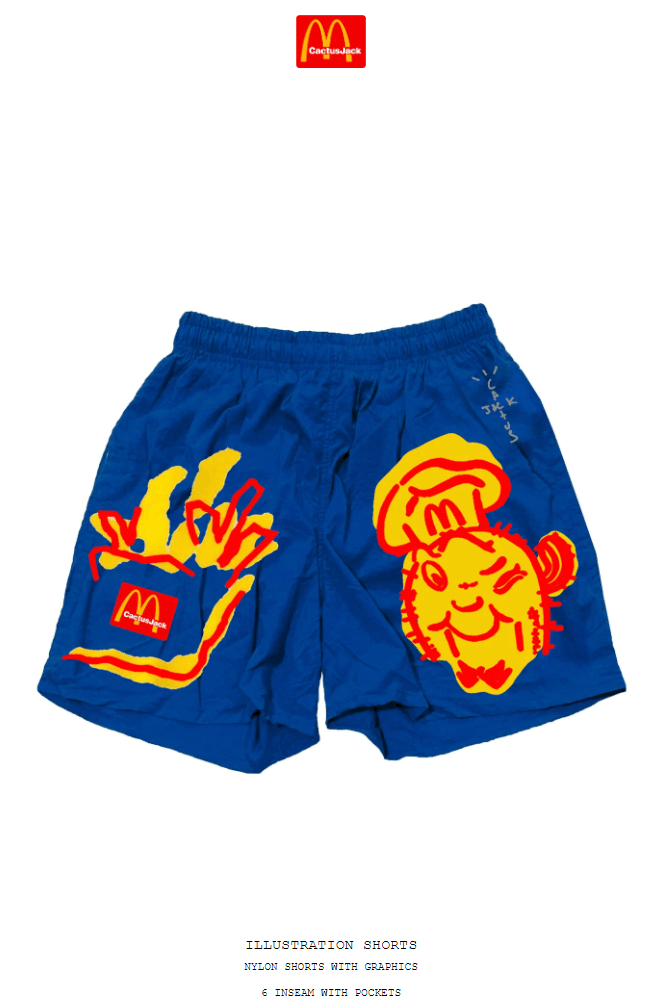 image of Small Travis Scott Blue Mcdonalds Illustration Shorts I, Men's (Size 30)