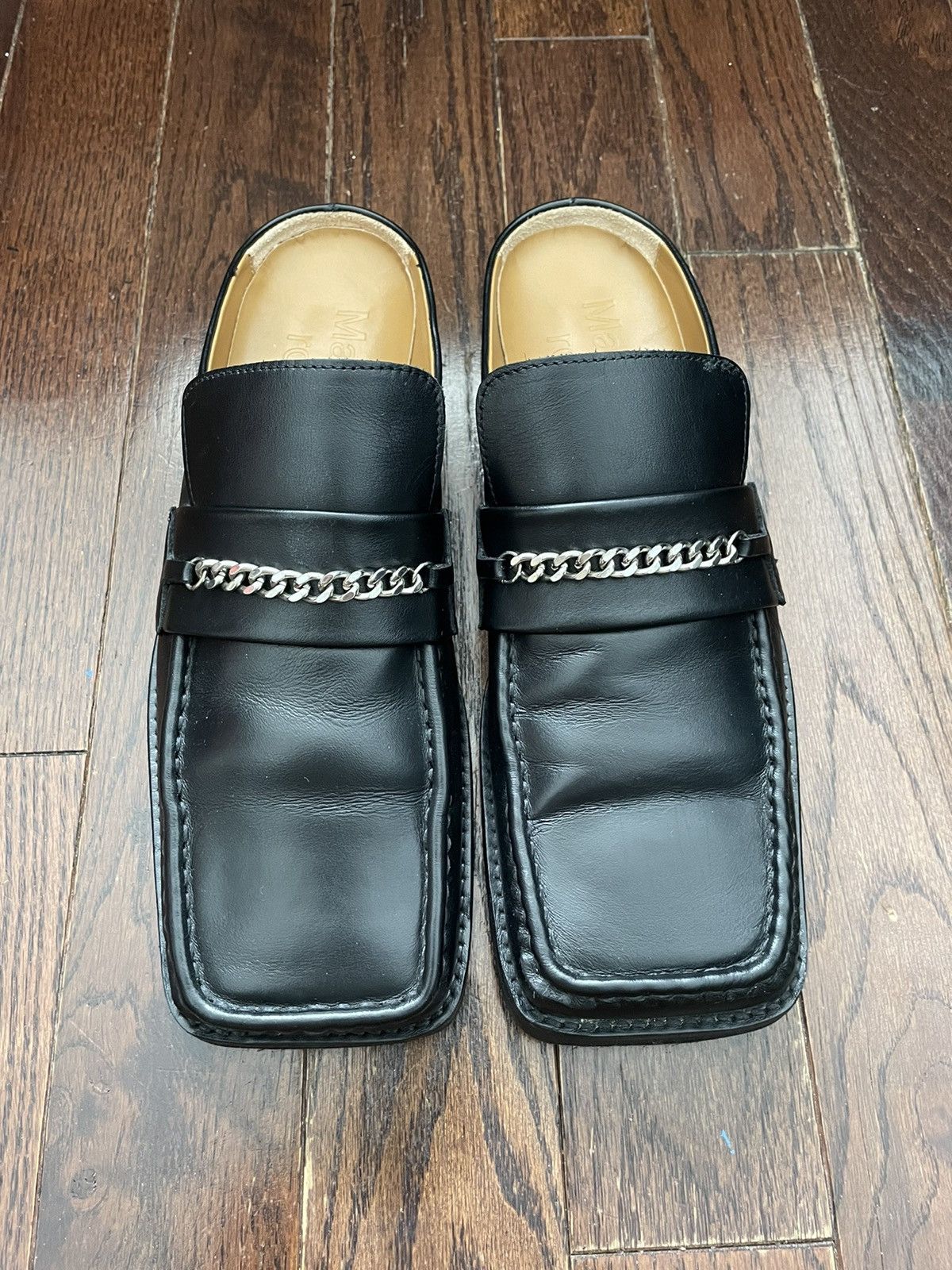 Martine Rose Leather Square Toe Mule Shoes Black