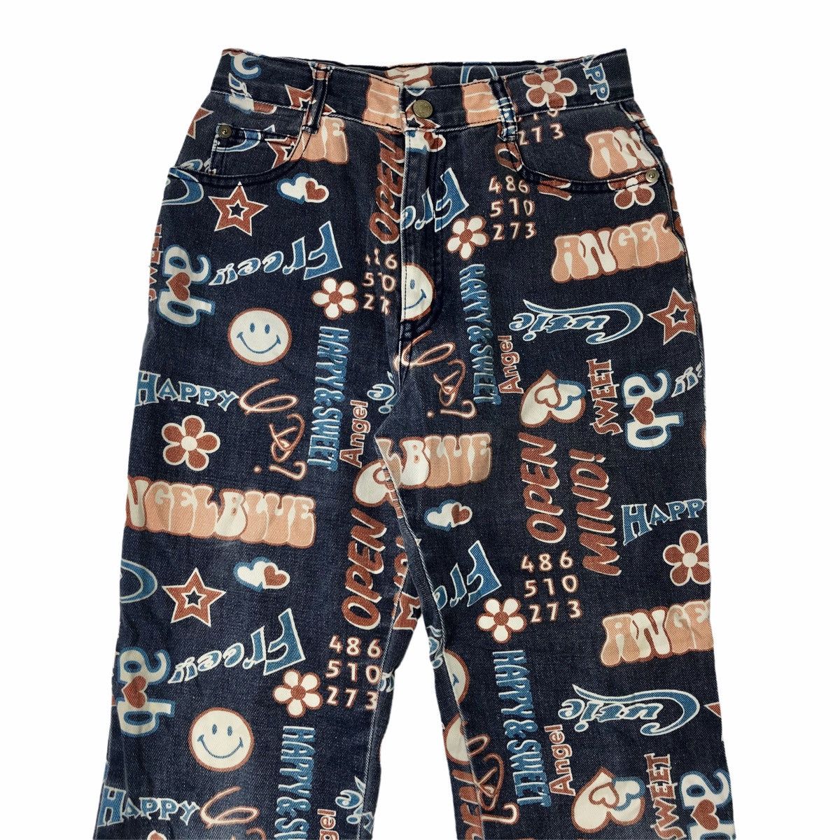 Hysteric Glamour × Japanese Brand 1990s Angel Blue - Fullprinted Word & Smile Denim Pants Size US 29 - 3 Thumbnail