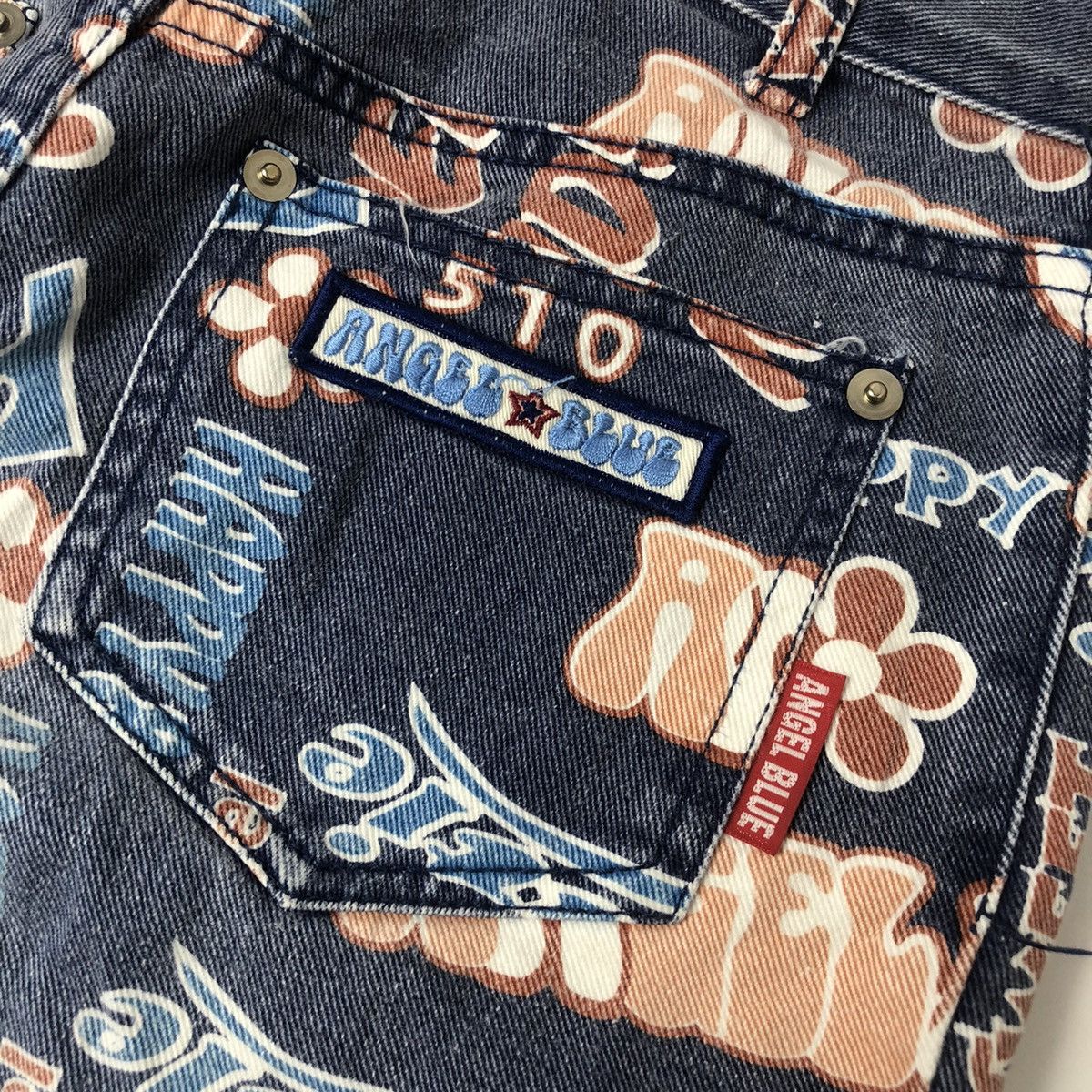 Hysteric Glamour × Japanese Brand 1990s Angel Blue - Fullprinted Word & Smile Denim Pants Size US 29 - 7 Thumbnail
