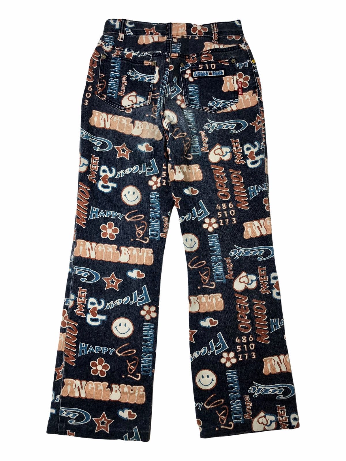 Hysteric Glamour × Japanese Brand 1990s Angel Blue - Fullprinted Word & Smile Denim Pants Size US 29 - 2 Thumbnail