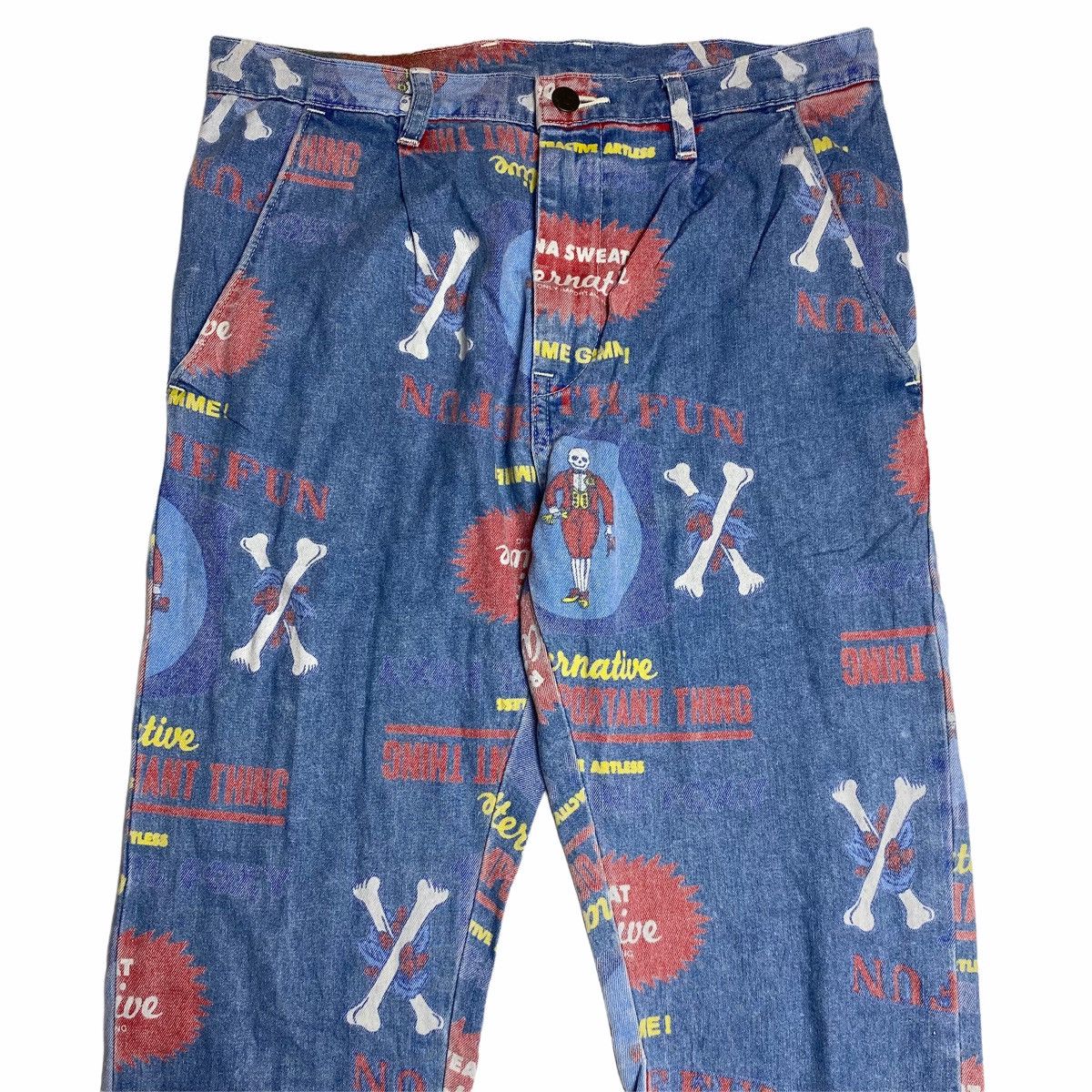 Hysteric Glamour 1990s RNA Inc - Printed Cross Bone Denim Pants Size US 30 / EU 46 - 3 Thumbnail