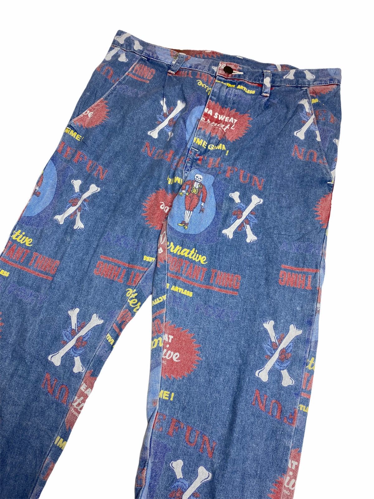 Hysteric Glamour 1990s RNA Inc - Printed Cross Bone Denim Pants Size US 30 / EU 46 - 2 Thumbnail