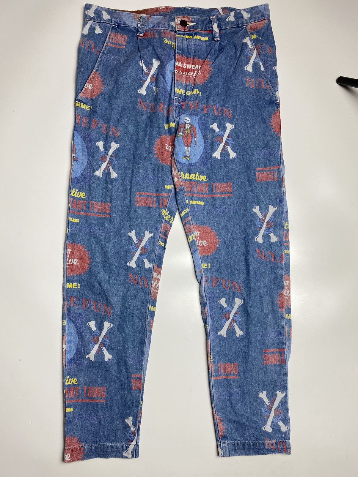 Hysteric Glamour 1990s RNA Inc - Printed Cross Bone Denim Pants Size US 30 / EU 46 - 6 Thumbnail
