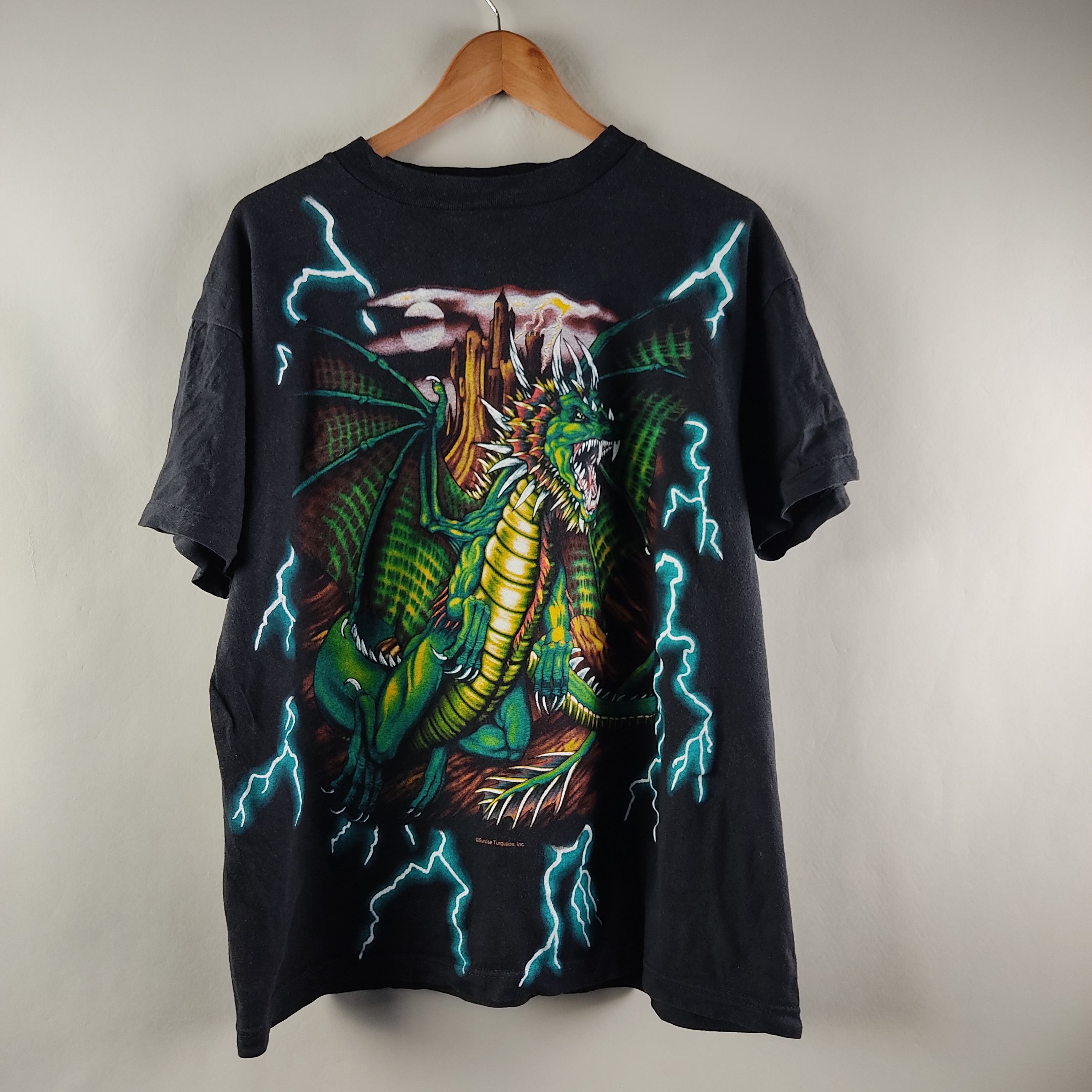 image of Harley Davidson x Vintage 90's American Thunder All Over Print Dragon in Black, Men's (Size XL)