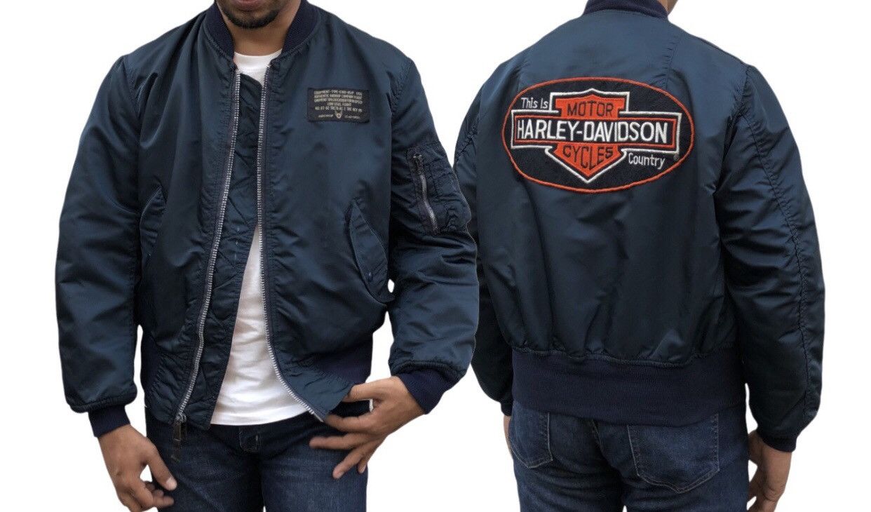 Alpha Industries Vtg Alpha MA-1 Custom Harley Davidson Patched Bomber Jacket Size US M / EU 48-50 / 2 - 2 Thumbnail