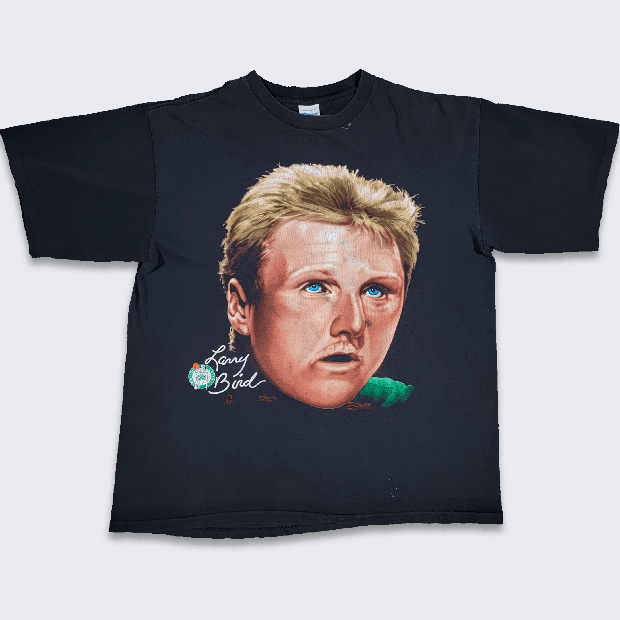 Image of Salem Tee x Vintage Larry Bird Vintage Boston Celtics Salem Sportswear T-Shirt in Black (Size XL)