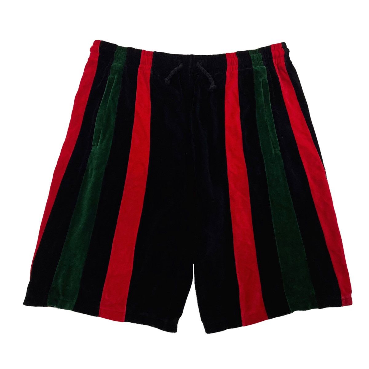 image of Gucci Felpa Striped Velour Shorts in Black, Men's (Size 36)