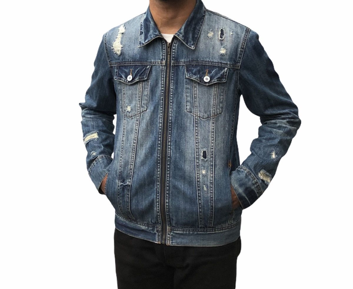 Japanese Brand Charles And A Half Men's Distressed Denim ZipUp Jean Jacket Size US M / EU 48-50 / 2 - 2 Thumbnail