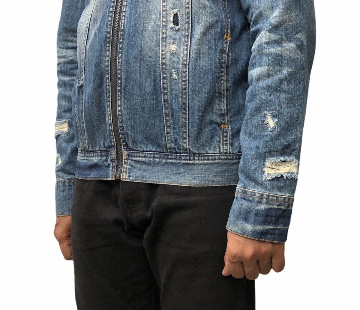 Japanese Brand Charles And A Half Men's Distressed Denim ZipUp Jean Jacket Size US M / EU 48-50 / 2 - 3 Thumbnail