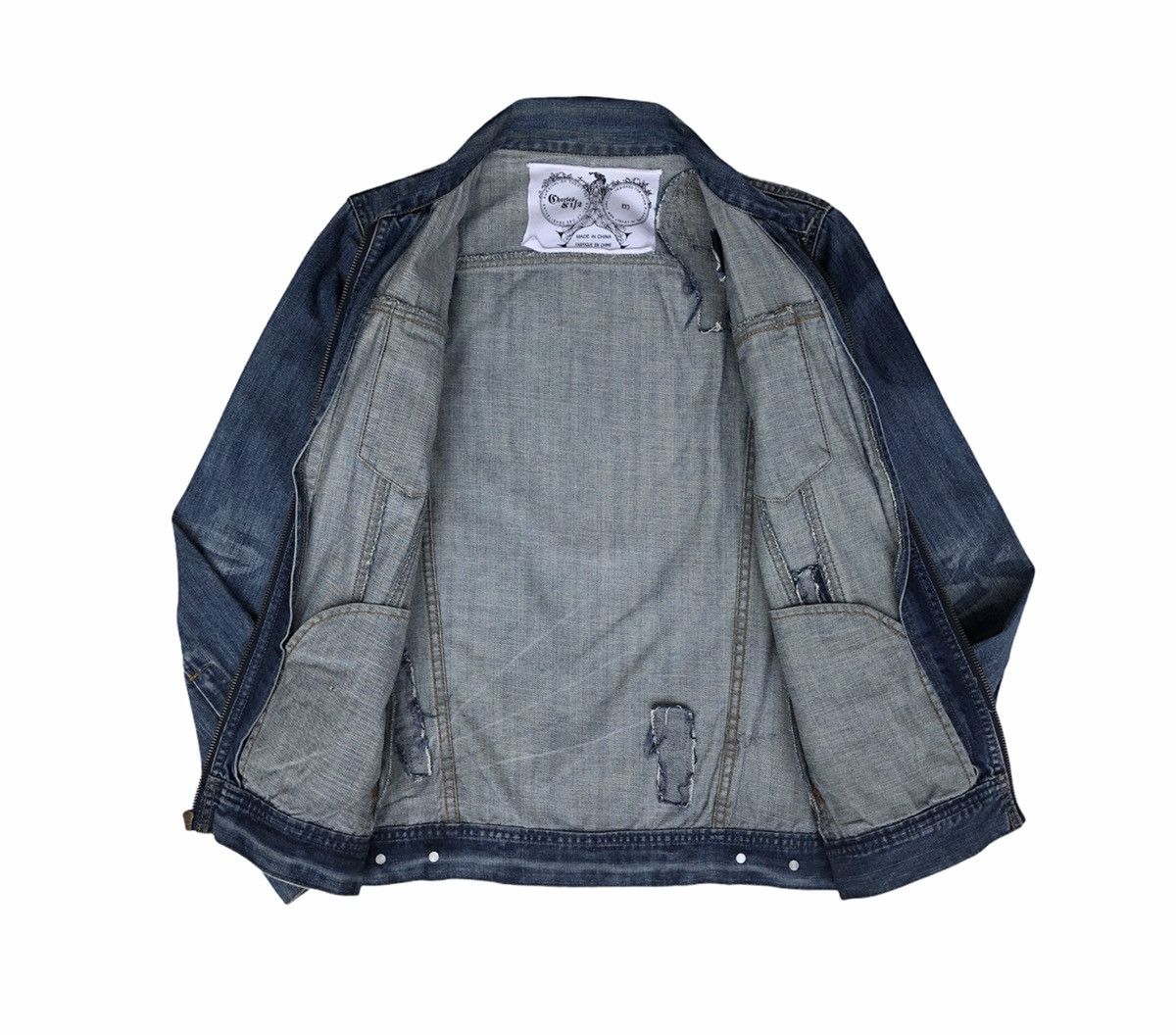 Japanese Brand Charles And A Half Men's Distressed Denim ZipUp Jean Jacket Size US M / EU 48-50 / 2 - 17 Thumbnail
