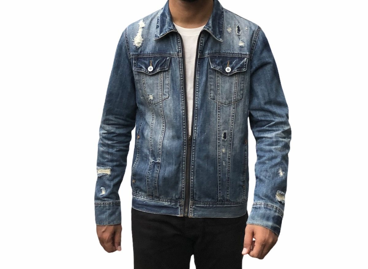 Japanese Brand Charles And A Half Men's Distressed Denim ZipUp Jean Jacket Size US M / EU 48-50 / 2 - 8 Thumbnail